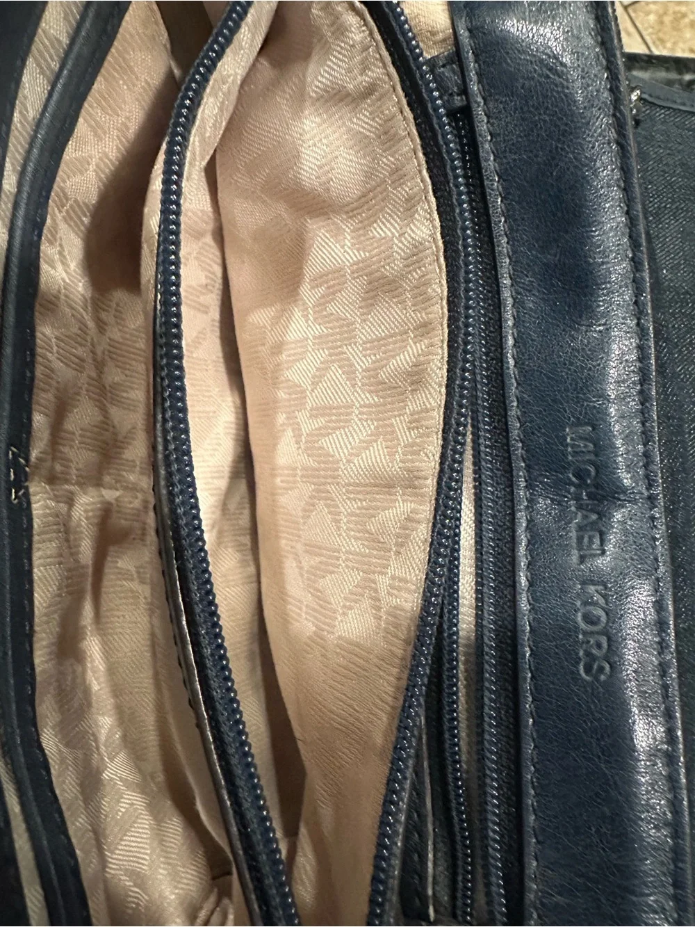Michael Kors Sloan Large Quilted Denim Shoulder Bag with Silver Chain